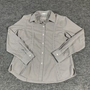 Foxcroft Top Womens 10 Gray Striped Button Up Shirt Wrinkle Free Fitted Luxury